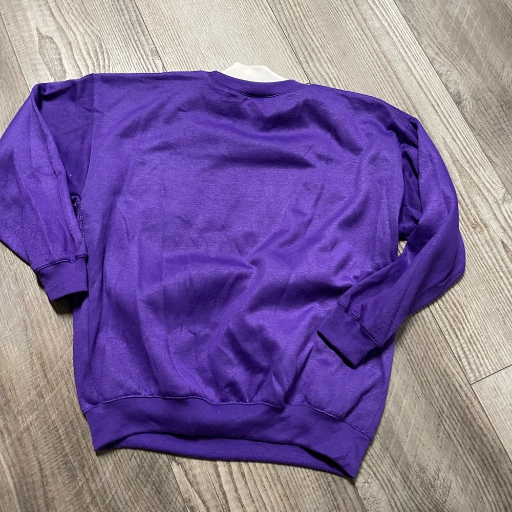 Vintage 70s 80s faux turtleneck purple knit sweatshirt grandma wear dogs M - Picture 6 of 6